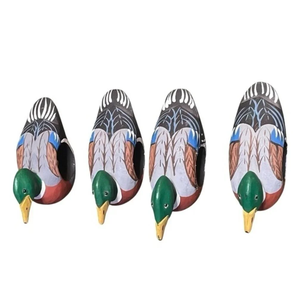 Vintage Wooden Hand-carved/Painted Decoy Duck Napkin Rings~Set of 4~Beautiful